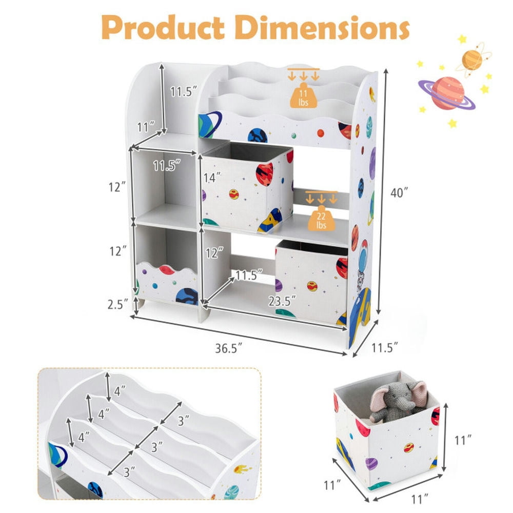 GVN Kids Toy and Book Organizer Children Wooden Storage Cabinet with Storage Bins, Toy Organizers and Storage for Kids, Boys, Girls, Nursery