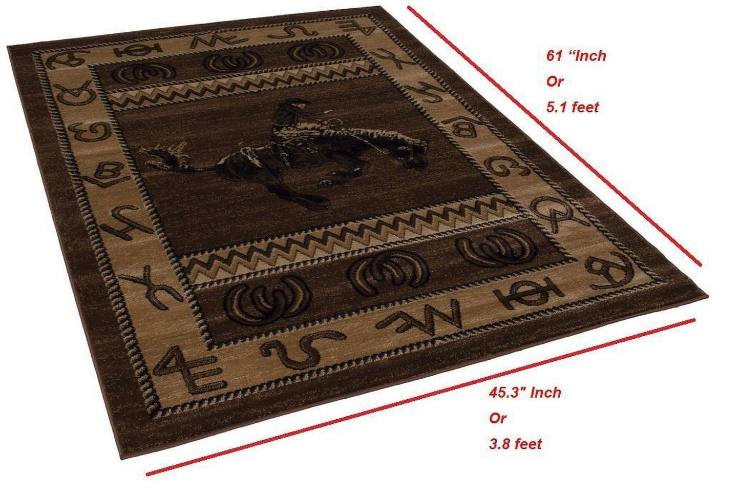 Handcraft Rugs Cabin Rug Lodge, Cabin Nature and Animals Area Rug Modern Geometric Design Cabin Area Rug Abstract, Chocolate Brown/BeigeHorse Riding 4x5 feet