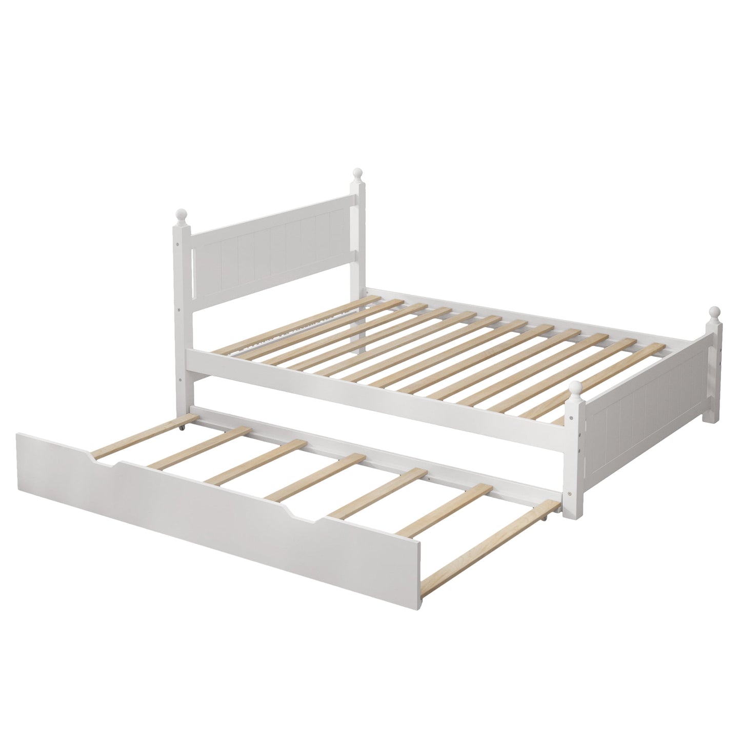 LegaHome Full Bed with Trundle, Solid Wood Bed Frame, Modern Full Size Platform Bed with Headboard and Trundle Included, No Box Spring Needed, Space Saving Trundle Bed for Kids Teens Adults, White
