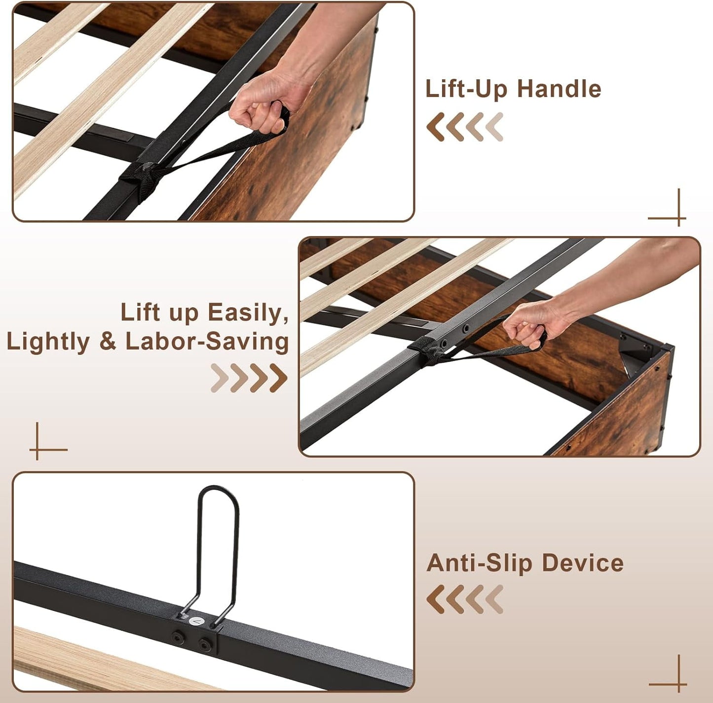 AMERLIFE Full Size Lift Up Storage Bed Frame, Wooden Platform Bed Frame with Lifting Storage & Charging Station, No Spring Box Needed/Noise Free, Rustic Brown