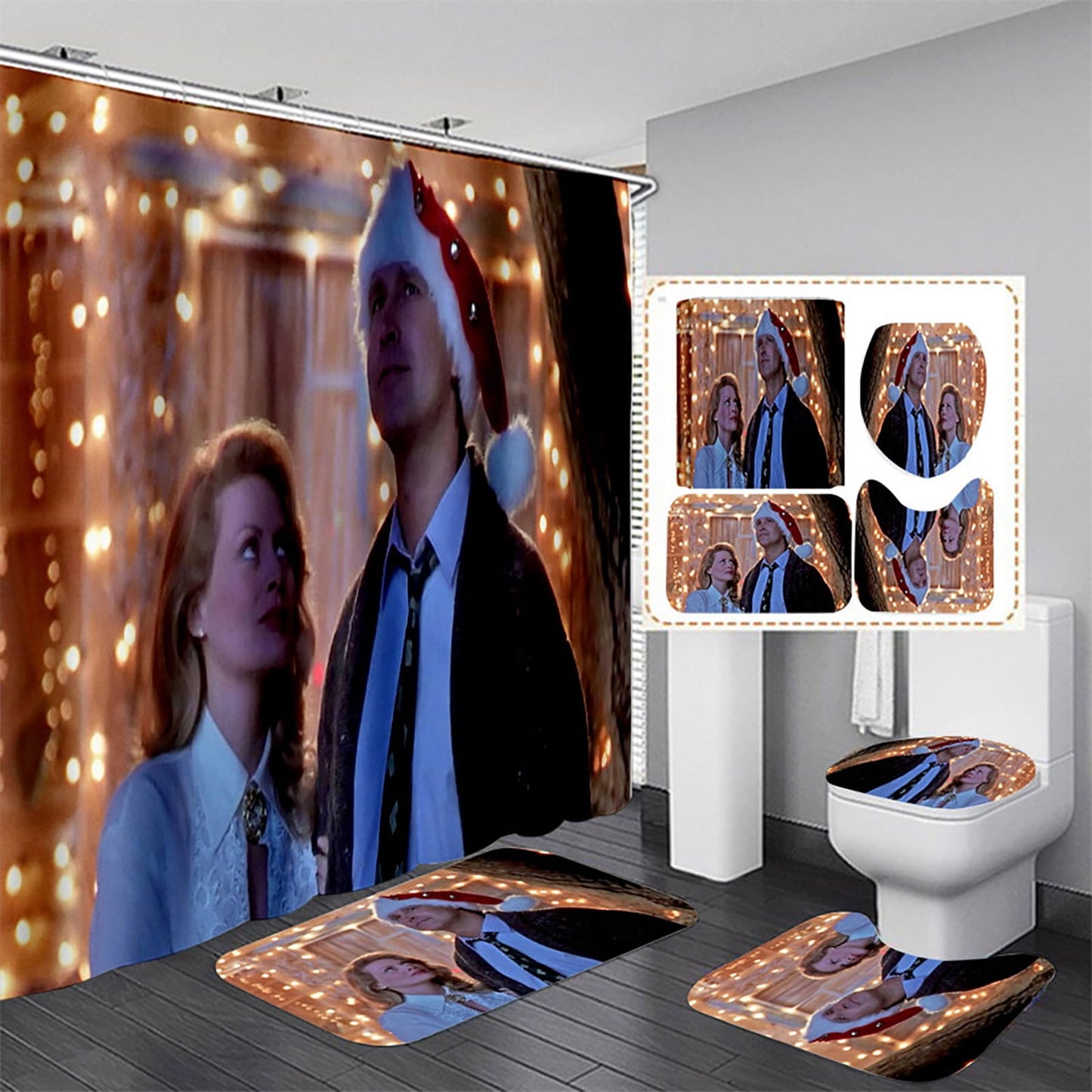 Advent calendar clearance Crazy Christmas Vacation Christmas Shower Curtain Bathroom Anti-slip Carpet Rug Toilet Cover Mat Set(Buy 2 save 10%)