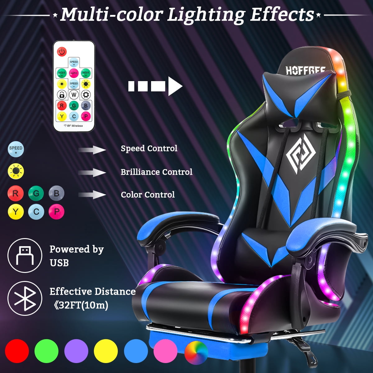 HOFFREE Gaming Chair with Massage and LED RGB Lights Ergonomic Computer Chair with Footrest High Back Video Game Chair with Adjustable Lumbar Support Linkage Armrest for Home Office