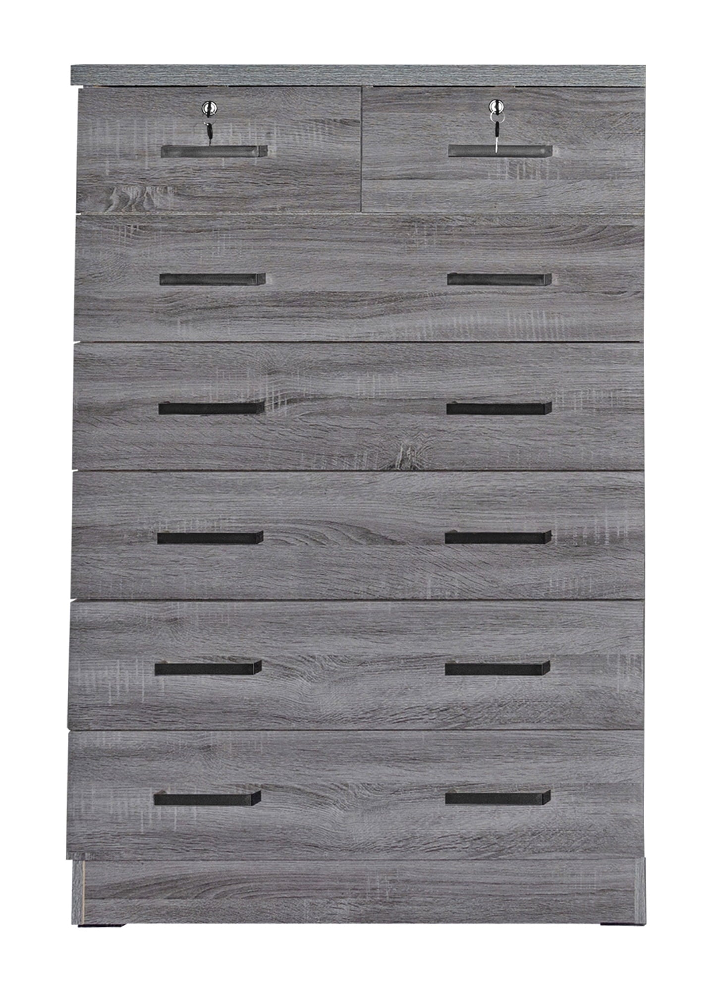 Home Furniture Cindy 7 Drawer Chest Wooden Dresser with Lock - Gray
