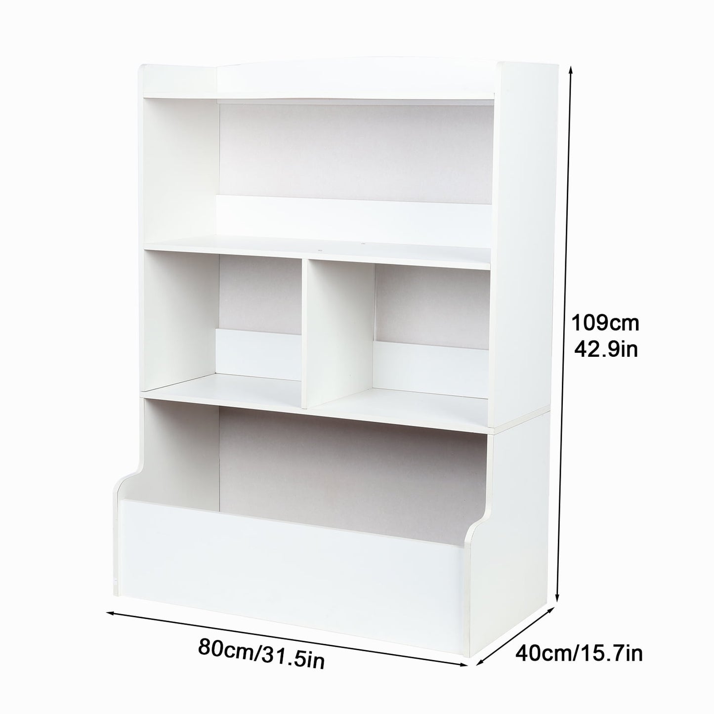 HICESS Kids Bookshelf, 4-Tier Storage Bookcase, Large Wooden Open Book Shelf, Floor Standing Toy Organizer and Storage Cabinet for Playing Room, Nursery, Baby Bedroom, White