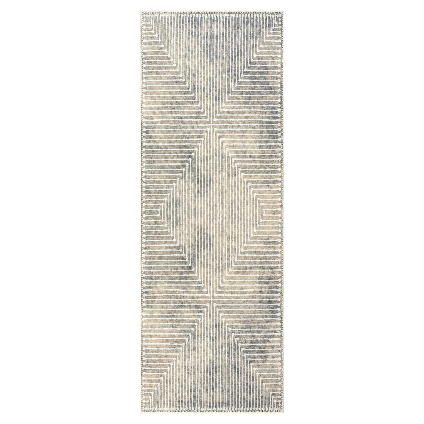GLN Rugs Ephesus - Machine Washable Area Rug - 2'6in x7' Turkish Modern Rug Beige/Gray