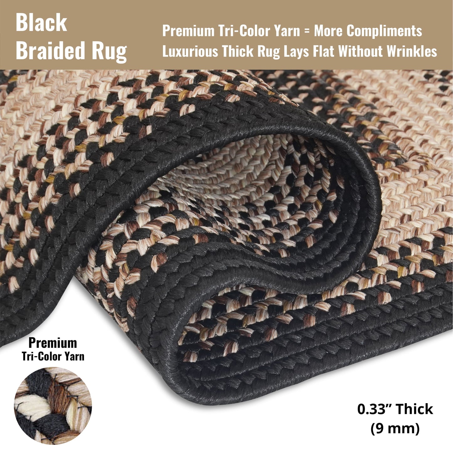 Homespice Black Mist Area Rug 8x10, Perfect as Dining Table Rug and Area Rug for Bedroom That Lays Flat - Stain Resistant, UV Treated, and Waterproof - Beige and Black Rug for Living Room 8x10 Feet