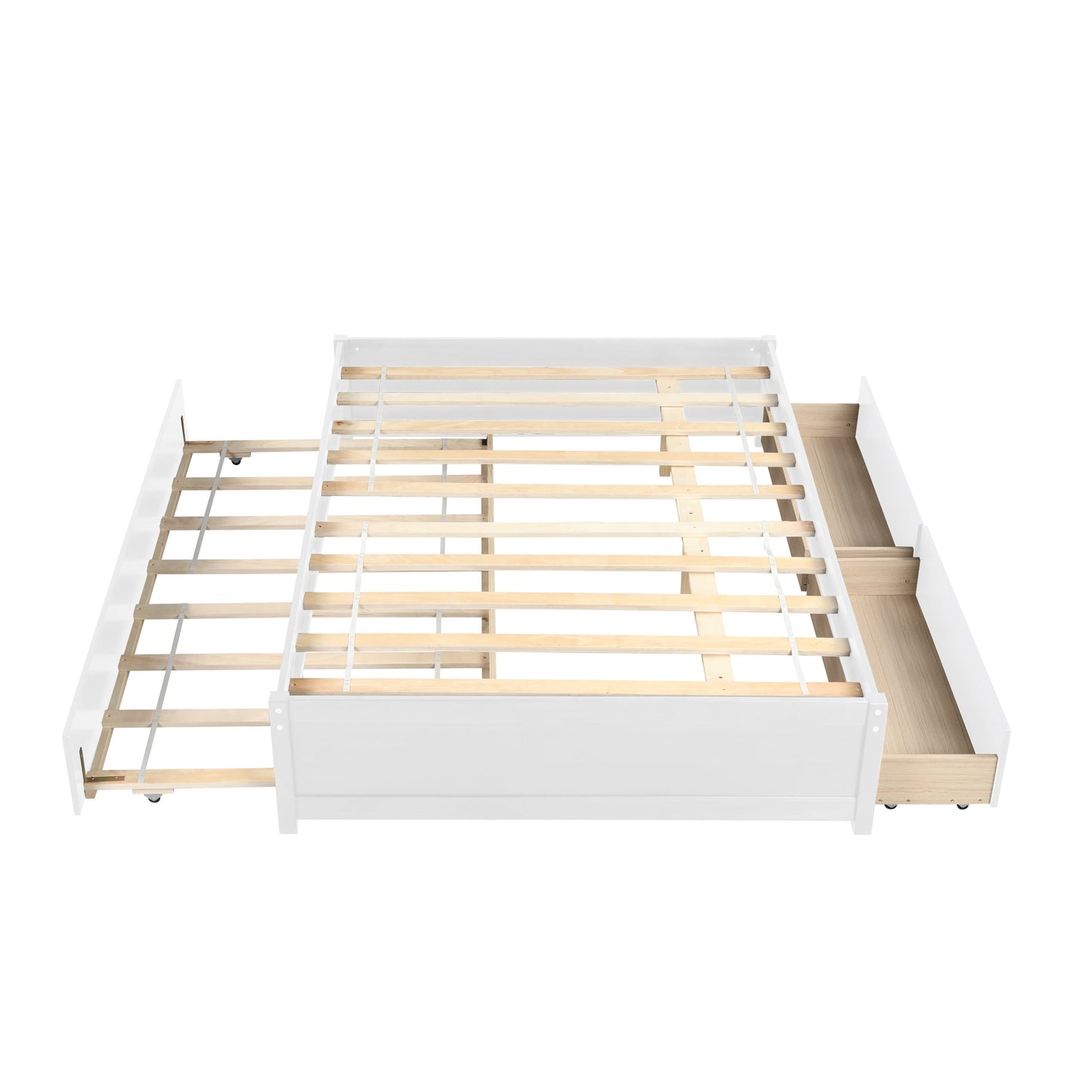 LegaHome Full Bed with Trundle and Storage Drawers, Modern Full Size Solid Wood Platform Bed Frame with Trundle Included, No Box Spring Needed, Daybed Trundle Bed for Kids Teens Adults, White