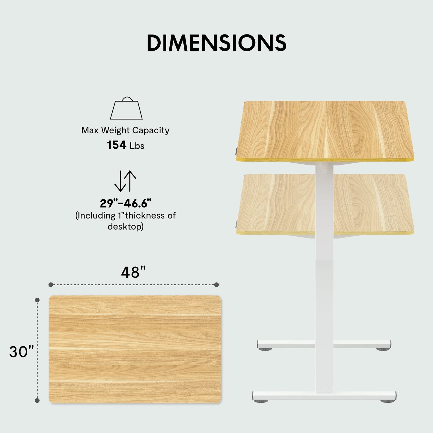 ACTIVESIT 48in x30in Home Office Height Adjustable Standing Desk with Hooks, Ergonomic Electric 2-Stage Stand Up Computer Desk, White and Mahogany