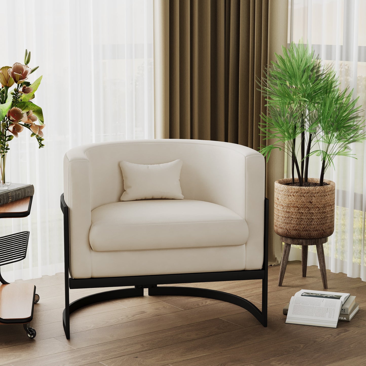 Apeaka Velvet Barrel Living Room Accent Chair, Modern Mid Century Arm Lounge Chairs Single Sofa Tub Bucket Club Chair for Bedroom