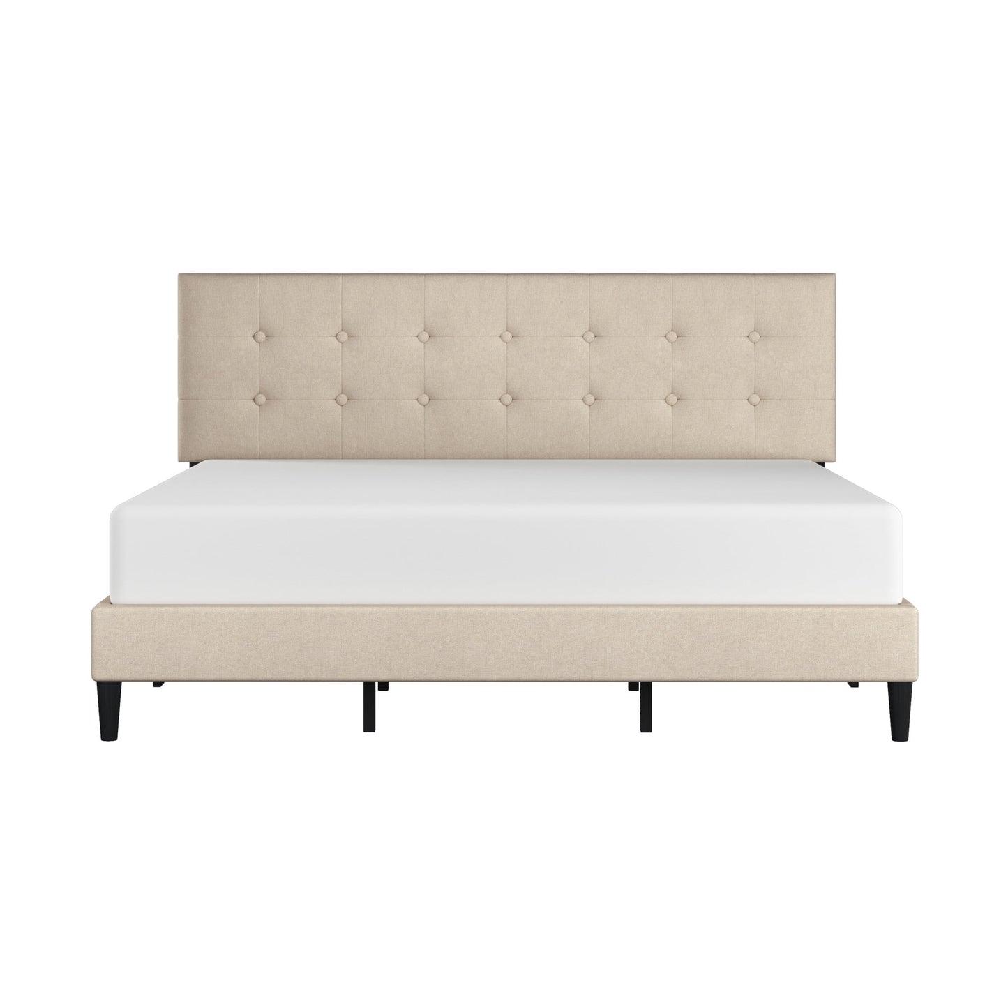 Hendrix Button Tufted Upholstered King Platform Bed, Beige, by Hillsdale Living Essentials
