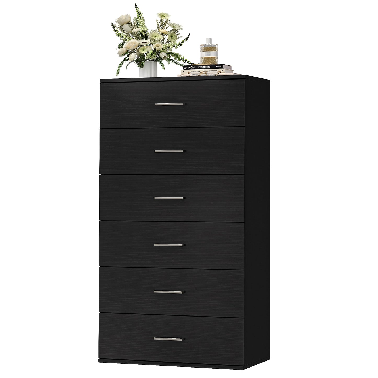 Homfa 6 Drawer Vertical Wood Dresser, Modern Tall Storage Cabinet for Bedroom and Living Room, Black
