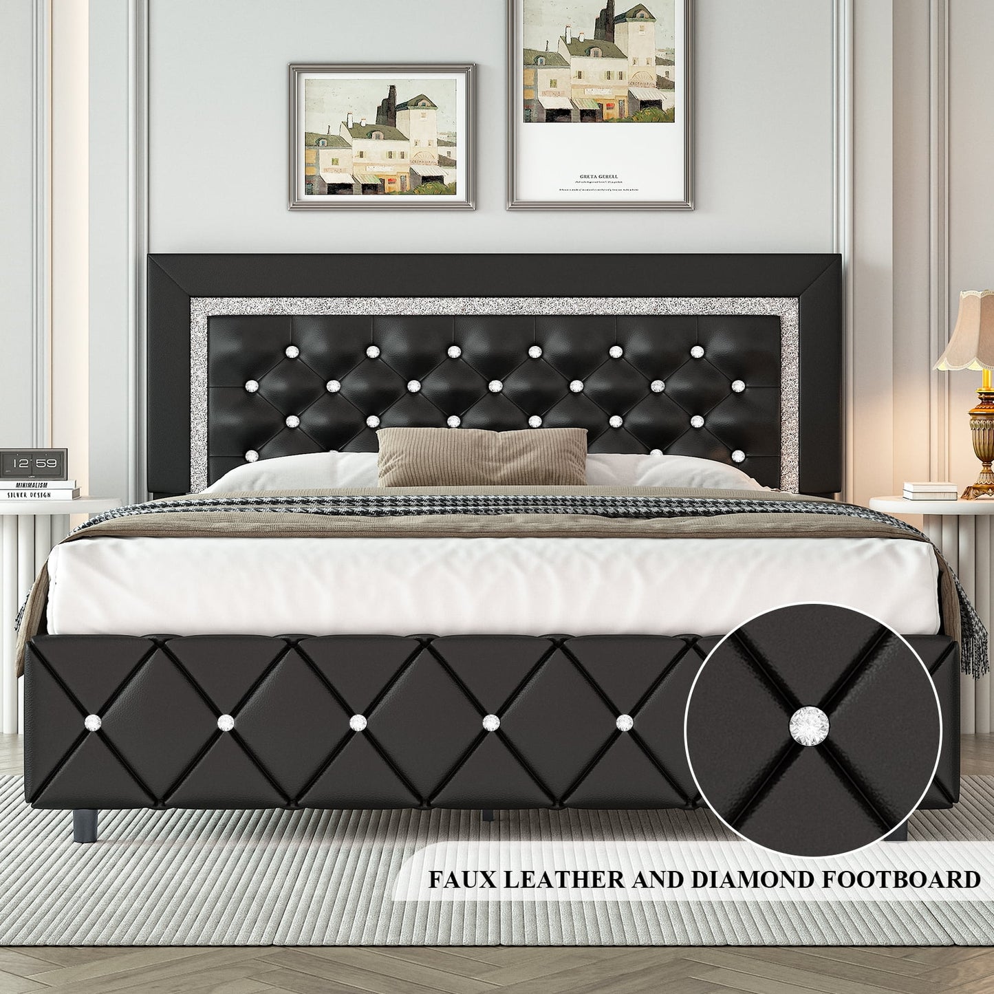 4 EVER WINNER Queen Bed Frame, Black Queen Size Bed Frame with Headboard and Footboard, Black