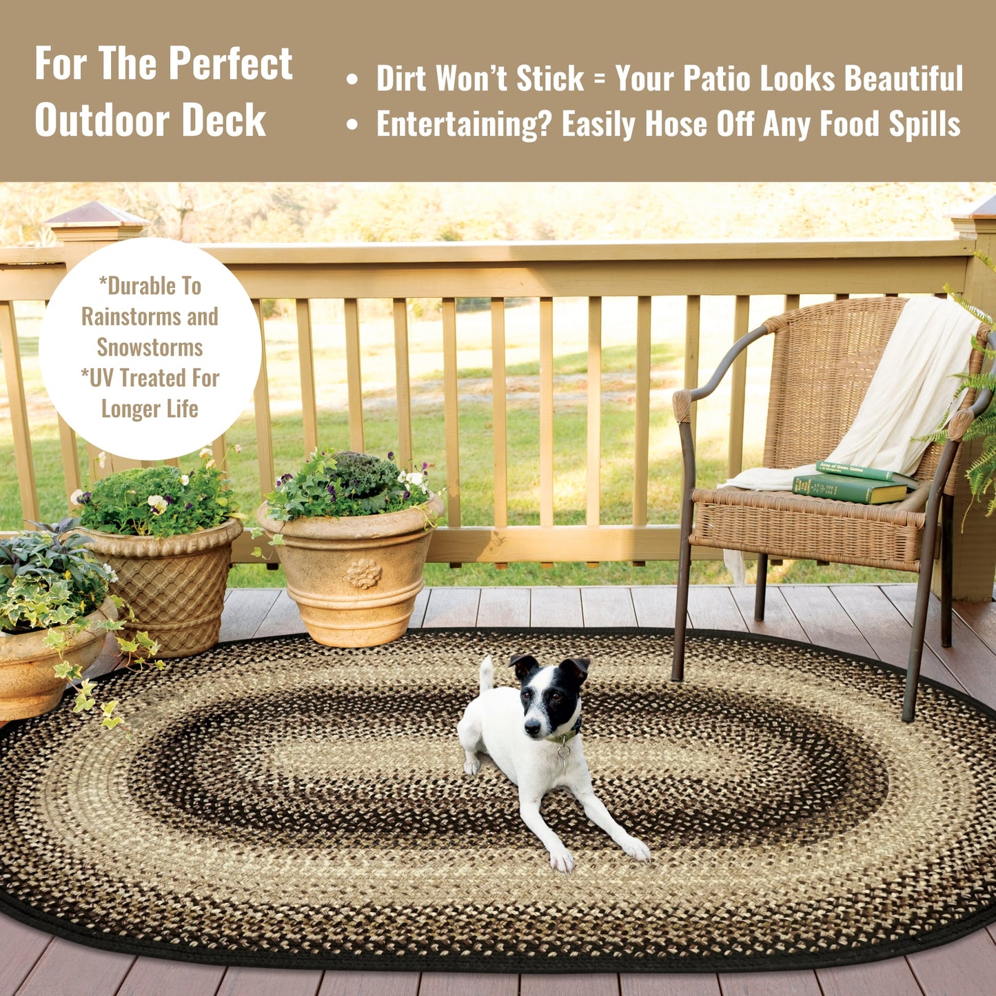 Homespice Black Mist Area Rug 8x10, Perfect as Dining Table Rug and Area Rug for Bedroom That Lays Flat - Stain Resistant, UV Treated, and Waterproof - Beige and Black Rug for Living Room 8x10 Feet