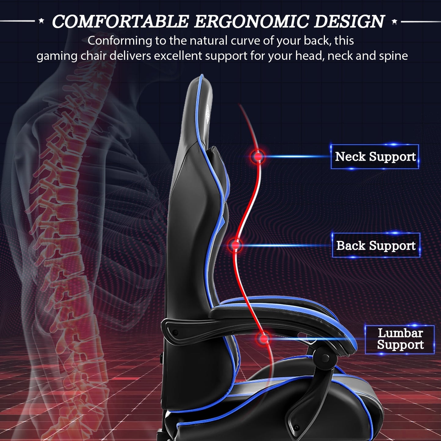 HOFFREE Gaming Chair with Massage and LED RGB Lights Ergonomic Computer Chair with Footrest High Back Video Game Chair with Adjustable Lumbar Support Linkage Armrest for Home Office