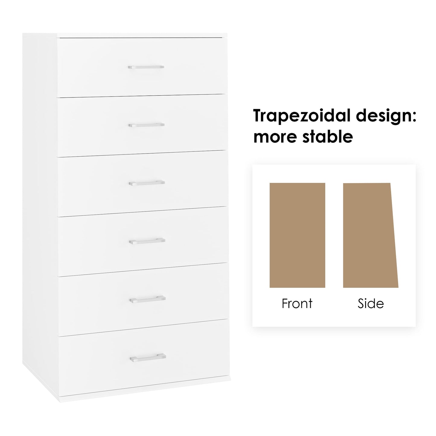 Homfa White 6 Drawer Dresser, Vertical Wood Storage Cabinet for Bedroom/Living Room