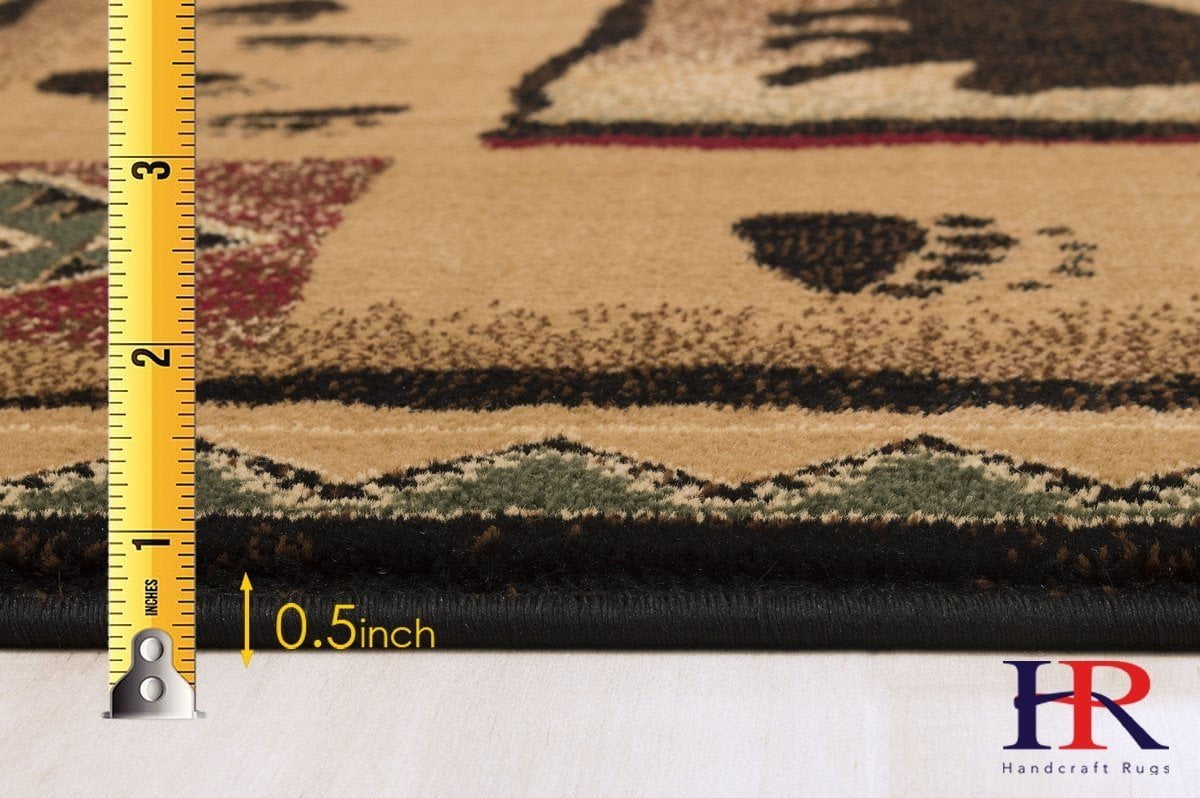 Handcraft Rugs Cabin Rug Lodge, Cabin Nature and Animals Area Rug Modern Geometric Design Cabin Area Rug Abstract, Brown/Green/RedMother Bear/Cub/Footprint 8x10 feet