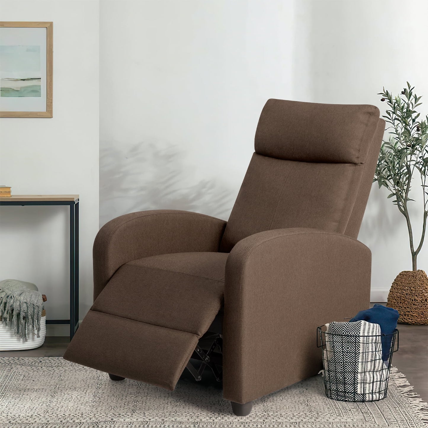 Homall Fabric Recliner Chair Adjustable Modern Home Theater Seating Single Recliner Sofa Living Room Armrest Chair With Thick Cushion,Brown