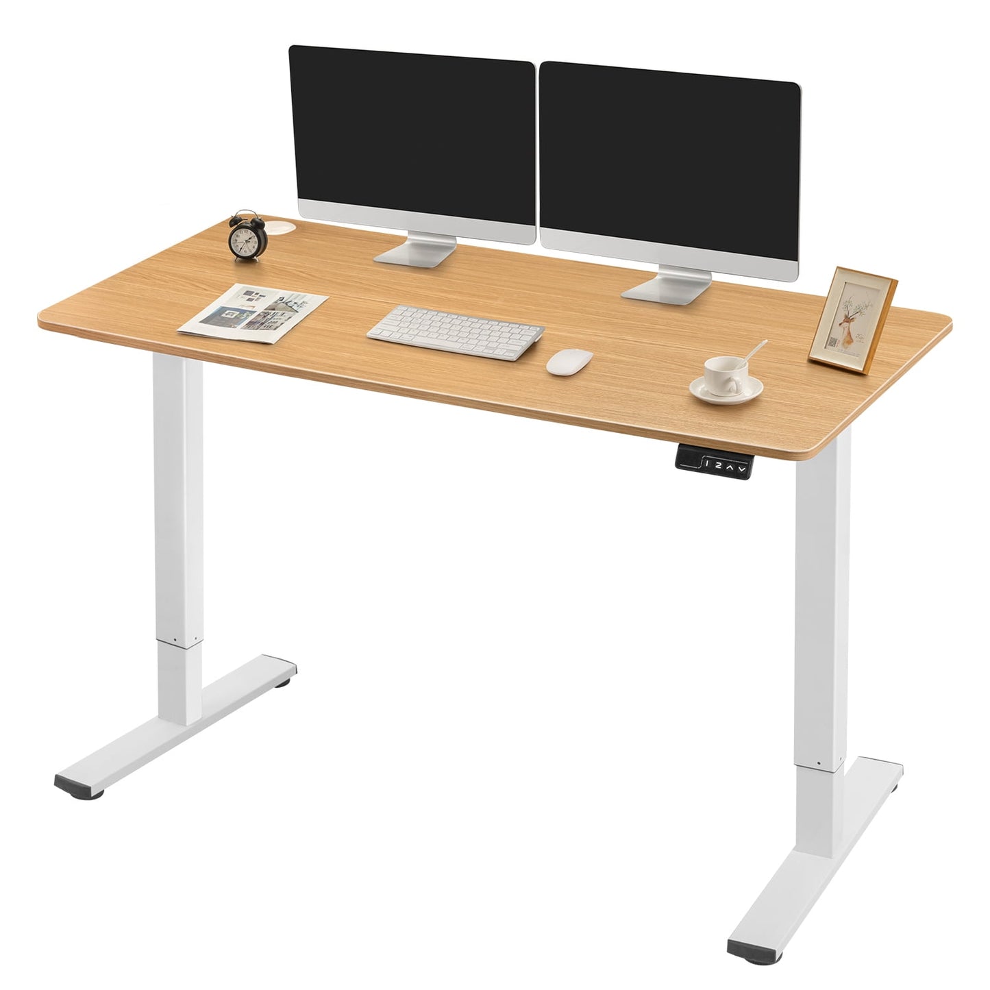 Homall 48in ¡Á 24in Electric Height Adjustable Standing Desk Home Office Computer Desk Memory Preset with T-Shaped Metal Bracket, White&Wood