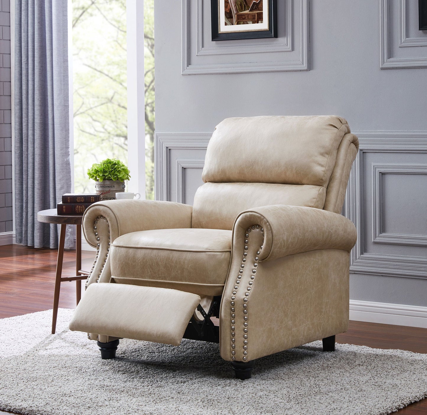 Homesvale Cari Tan Faux Leather Push Back Recliner Chair