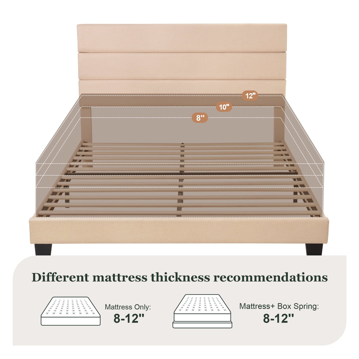 Amolife Platform Full Size Bed Frame with Fabric Upholstered Headboard, No Box Spring Needed, Strong Wooden Slats, Beige