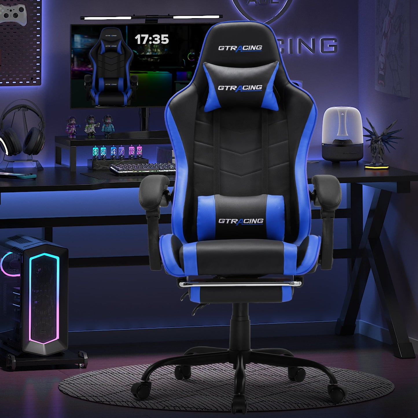 GTRACING GTWD-200 Ergonomic Gaming Chair with Adjustable Pillows and Footrest for Ultimate Comfort, Blue