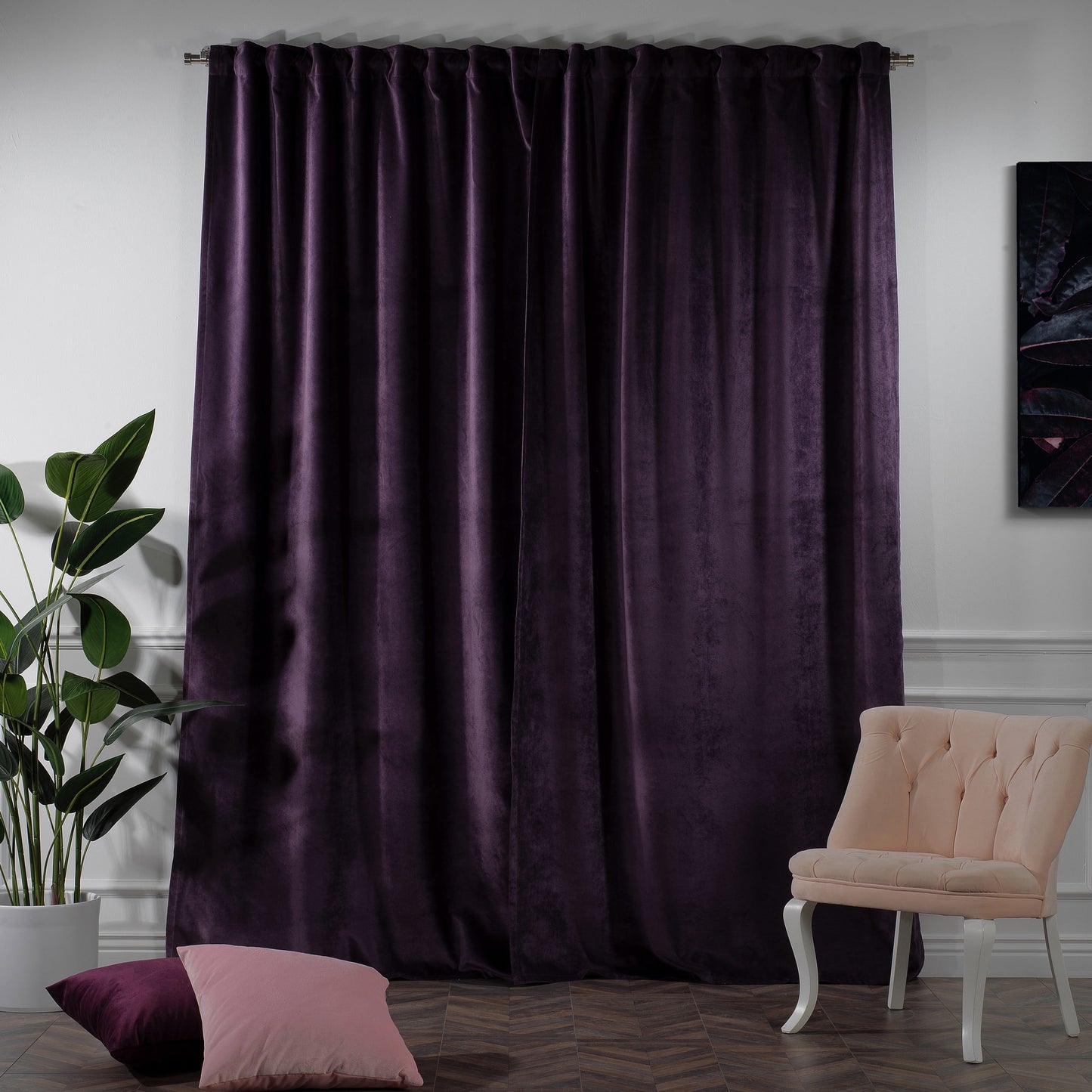 3S Brother's Solid Luxury Matte Velvet Soft Curtains Set of 2 Panels Hanging Back Tap & Rod Pocket Home D¨¦cor Bedroom Kitchen Office Windows Room Darkering ( Admiral-Berry-52in x120in )
