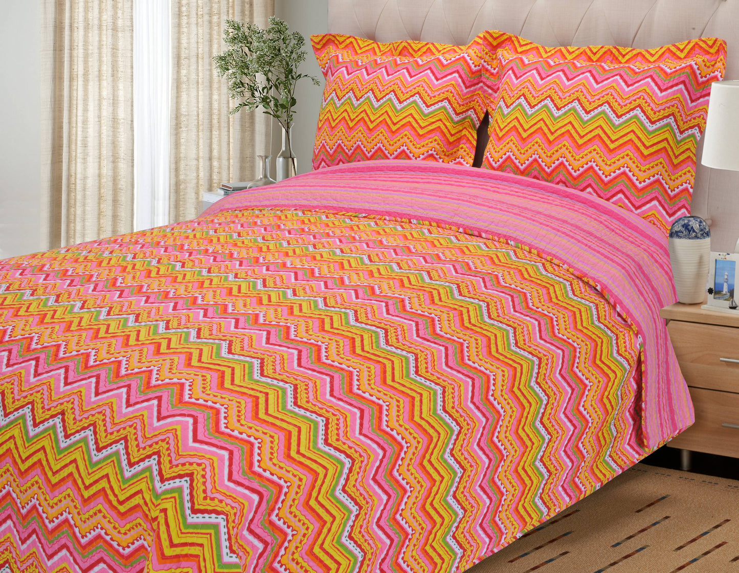 Impressions Zigzag Cotton 3-Piece Quilt Set