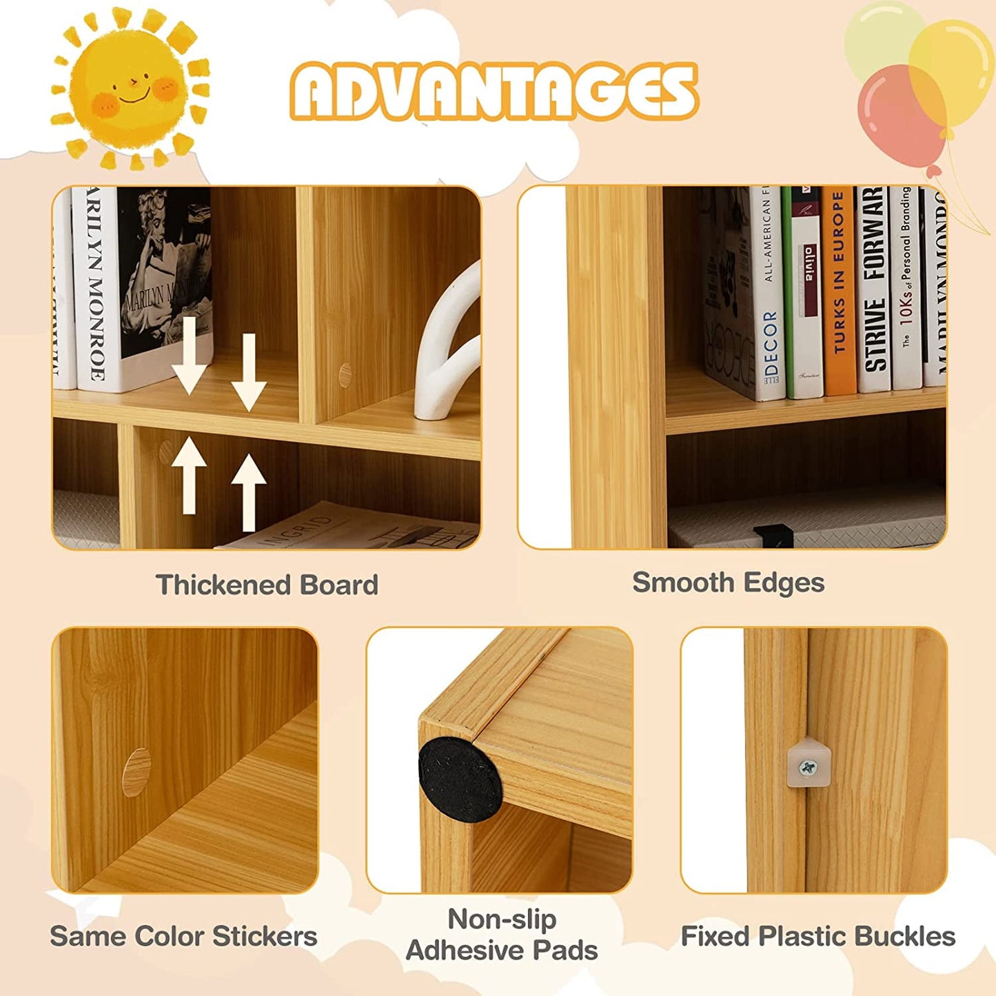 HONEY JOY Kids Toy Storage Organizer, 5-Section Storage Daycare Shelf for Preschool, Children 2-Tier Open Wooden Display Book Shelf Organizer for Classroom, Playroom & Nursery, Kindergarten(Dark Gray)