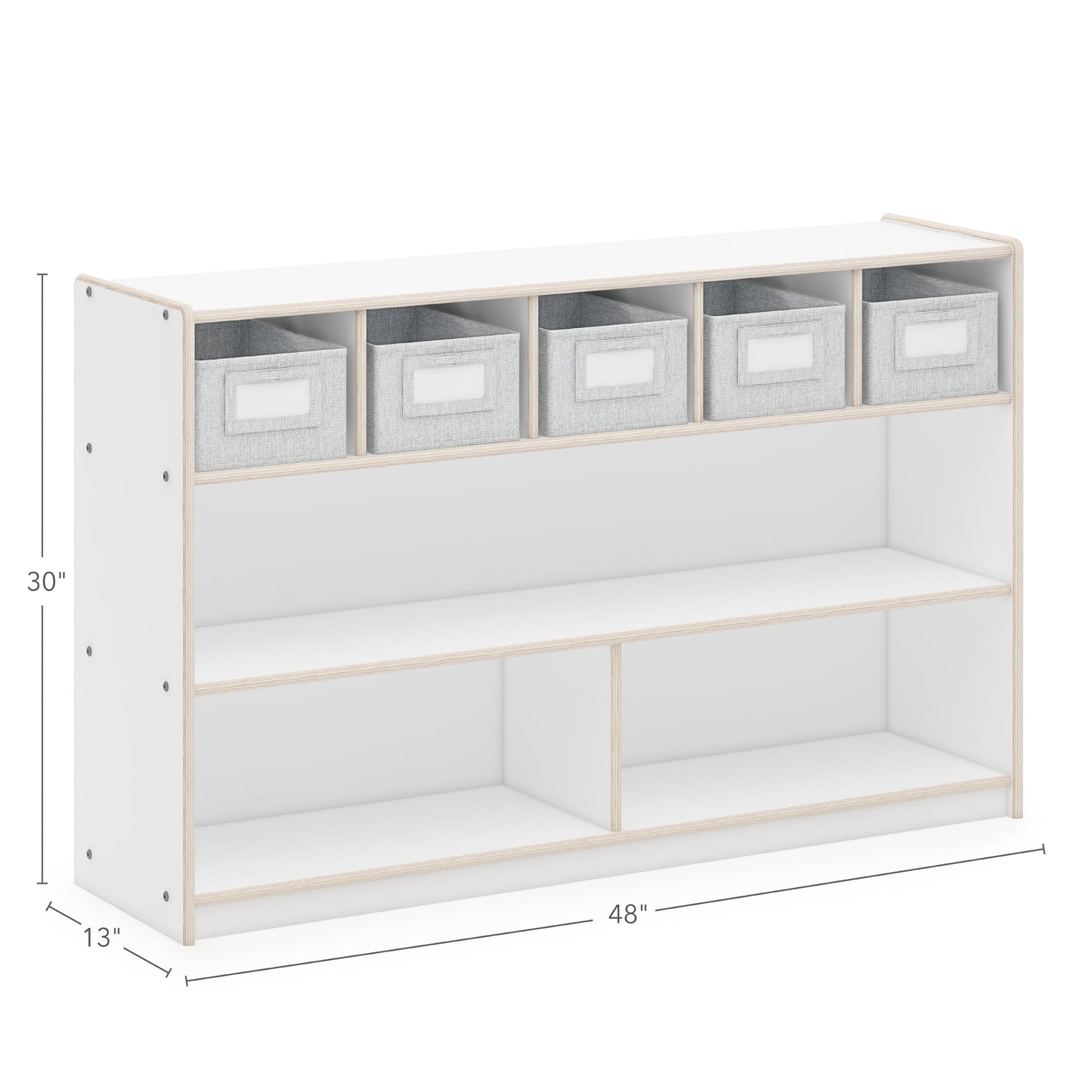 Guidecraft EdQ Shelves and 5 Bin Storage Unit 30in - White: Kids' Wooden Bookshelf Cubby Shelving with Organization for School and Home
