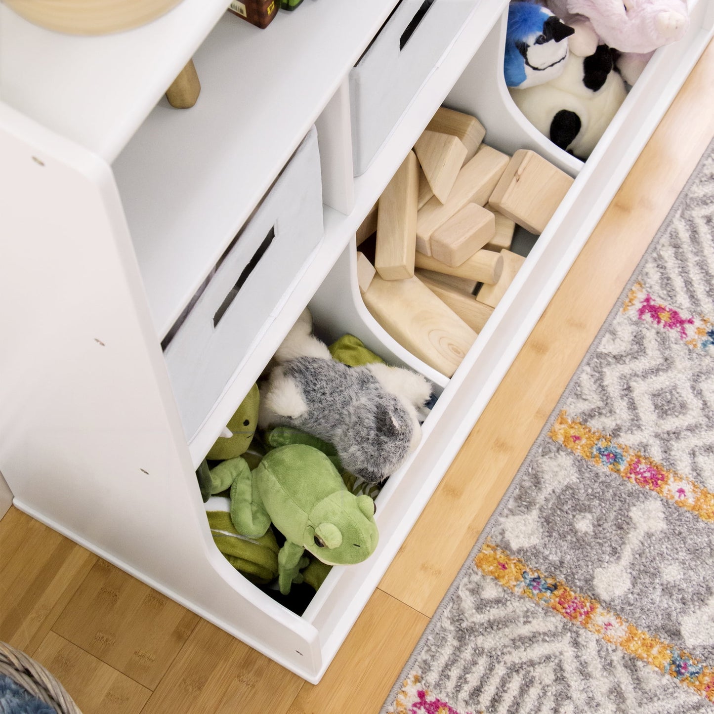 Guidecraft Kids' Toy Storage Organizer - White: Children's Wooden Bedroom Cubby Bookshelf, Open Toy Chest, Playroom Storage Shelf