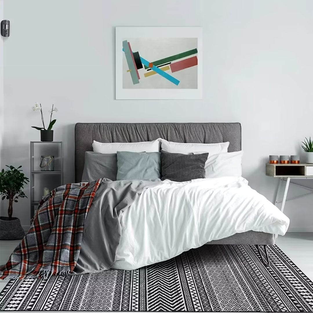 Haperlare Boho Area Rug Washable Geometric Area Rugs Soft Retro Non-Slip Area Rug for Living Room Bedroom Dorm Rug Accent Area Rug, 5'x7', Black