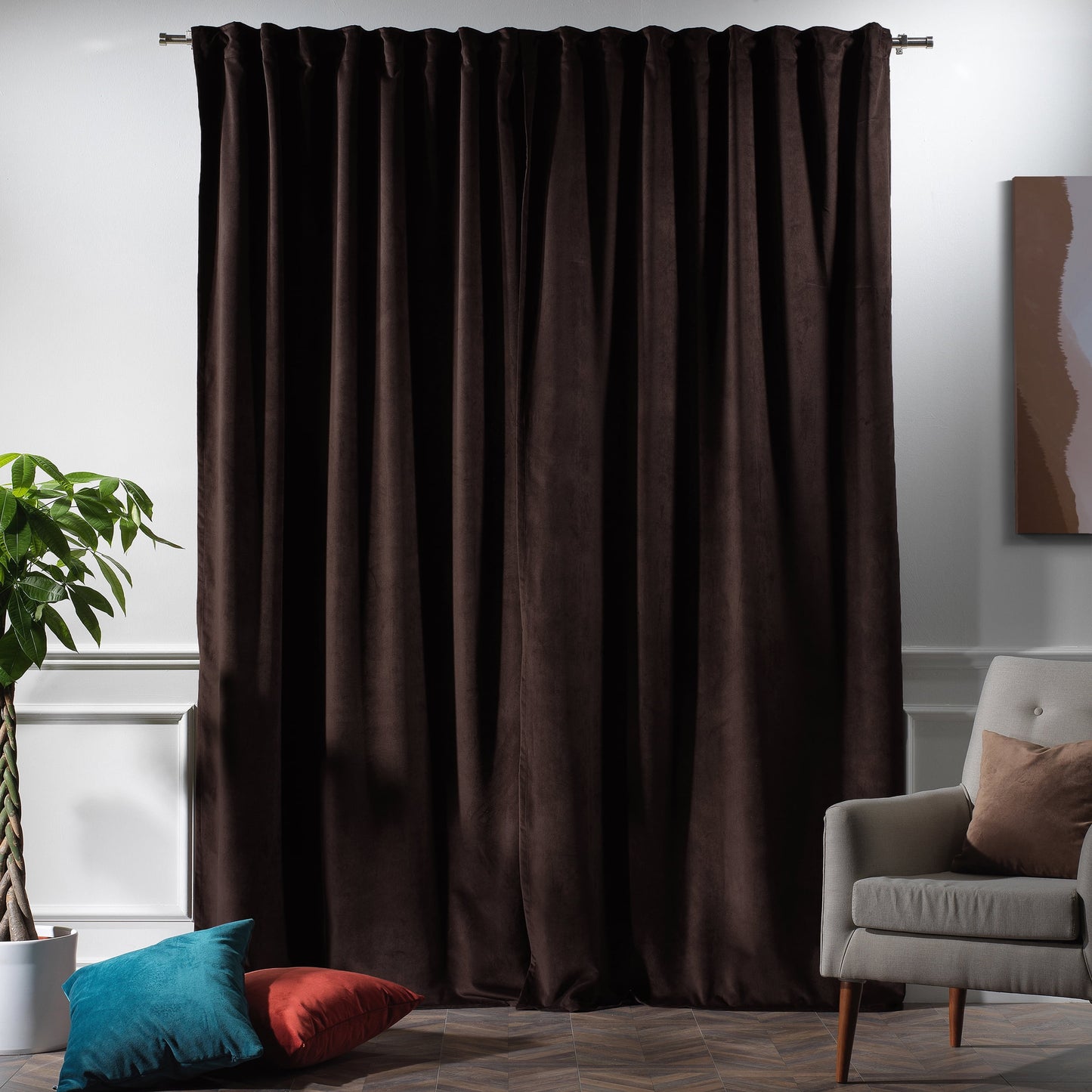 3S Brother's Solid Luxury Matte Velvet Soft Curtains Set of 2 Panels Hanging Back Tap & Rod Pocket Home D¨¦cor Bedroom Kitchen Office Windows Room Darkering ( Admiral-Berry-52in x120in )