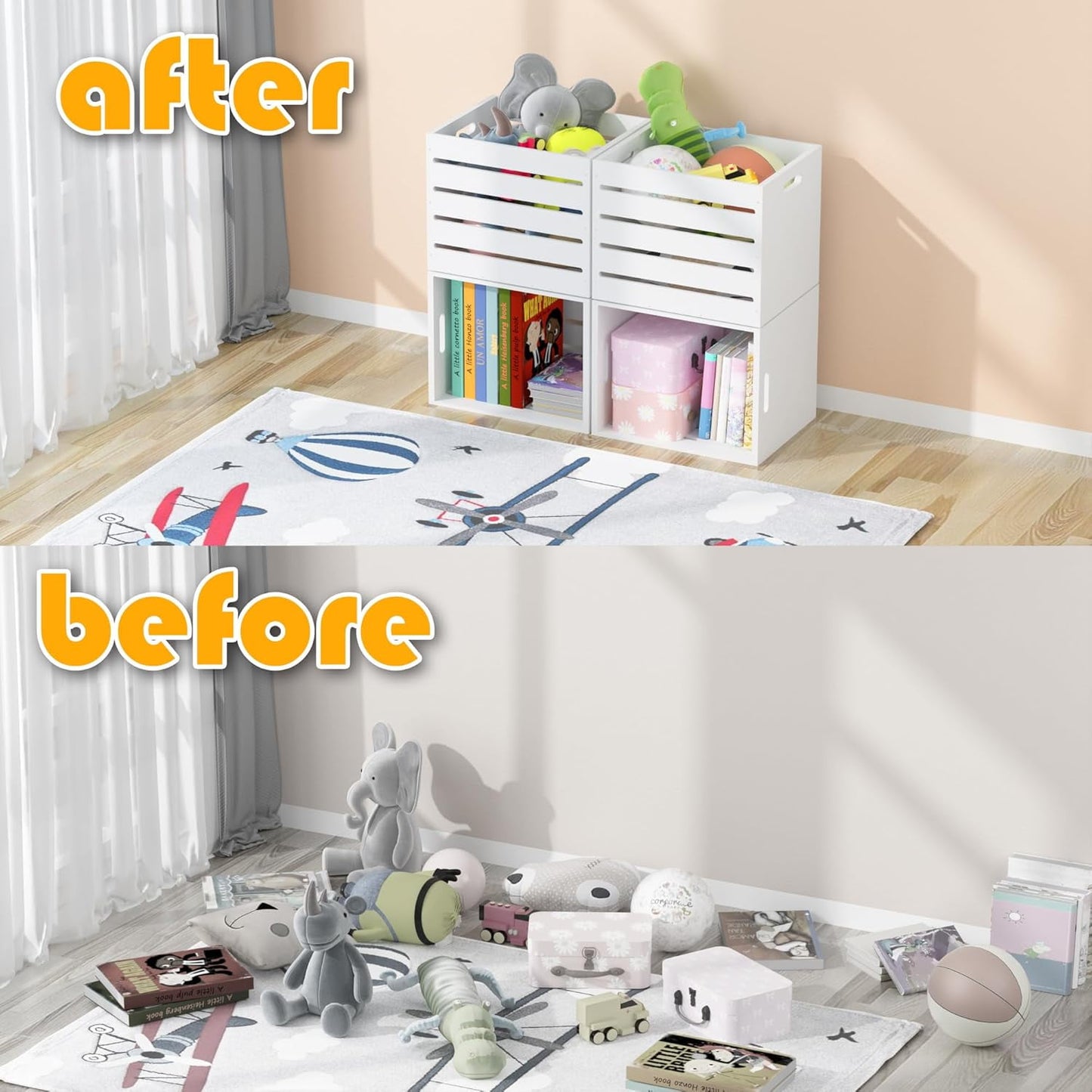 4-Tier Adjustable Kids Bookshelf Wood Book Storage Toy Storage Organizer Practical Book Storage Rack for Bedrooms Study Rooms Playrooms