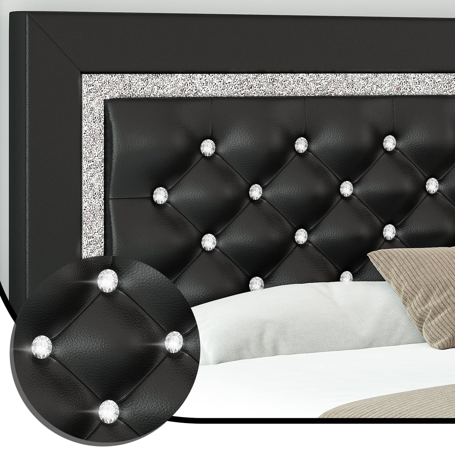 4 EVER WINNER Full Size Upholstered Bed Frame with Diamond Tufted Headboard & Footboard, Black