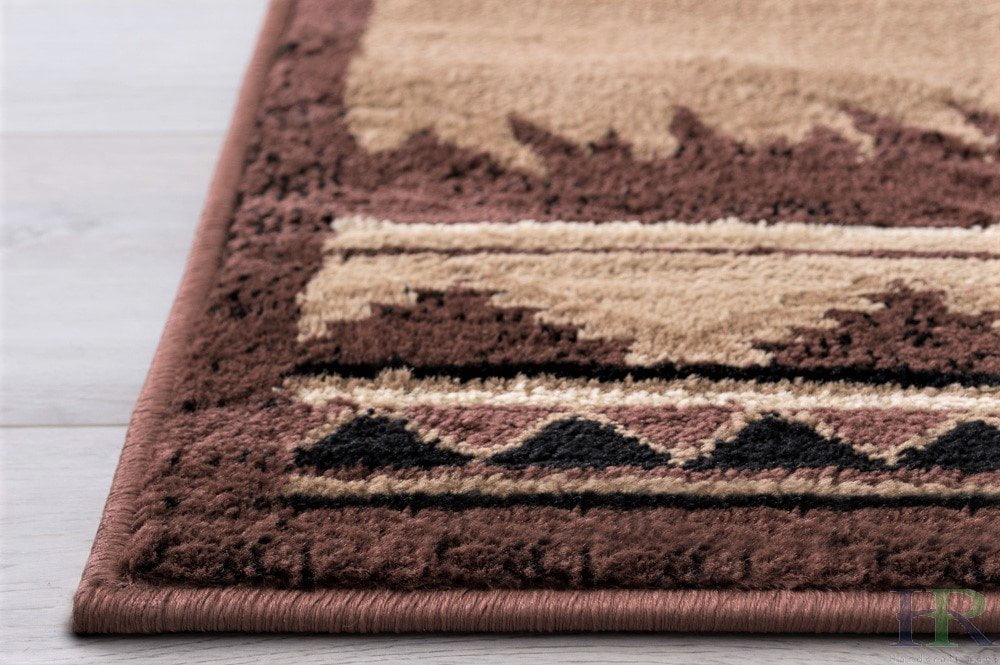 Handcraft Rugs Cabin Rug Lodge, Cabin Nature and Animals Area Rug Modern Stripped Pattern Cabin Area Rug Abstract, Chocolate/Beige-Horse/Mountain 8x10 feet