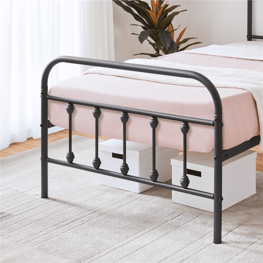 Alden Design Metal Platform Twin XL Bed with High Headboard, Black