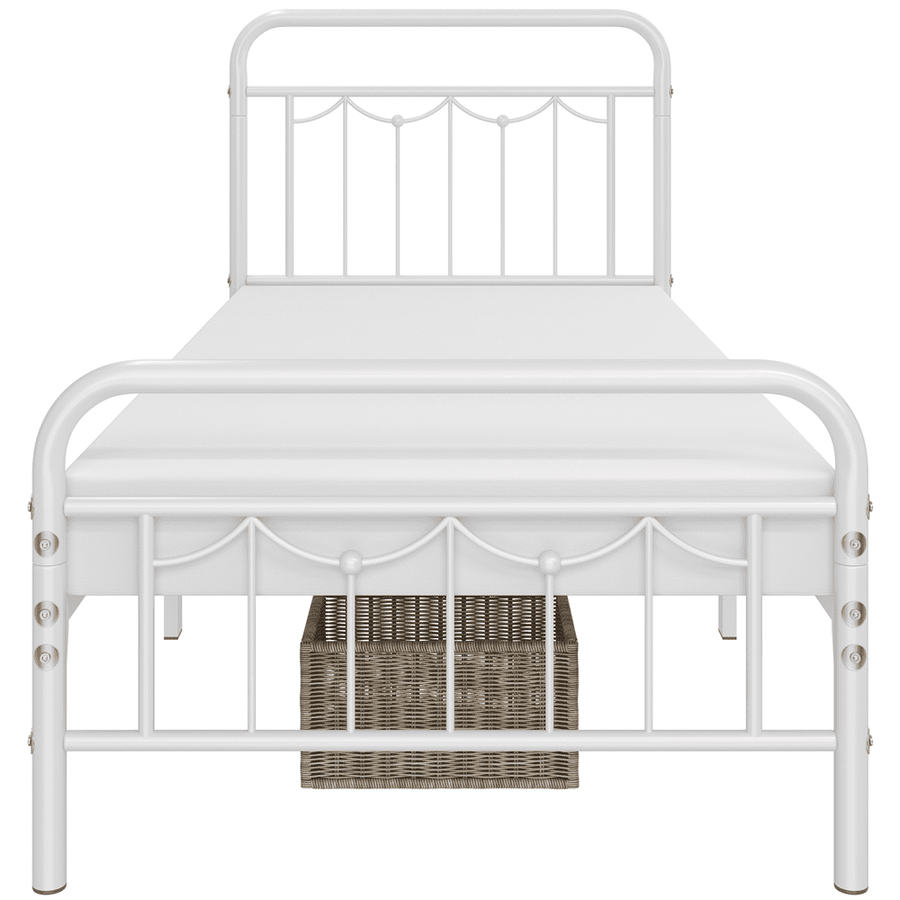 Alden Design Metal Platform Bed Frame with Vintage Headboard and Footboard, Twin, White