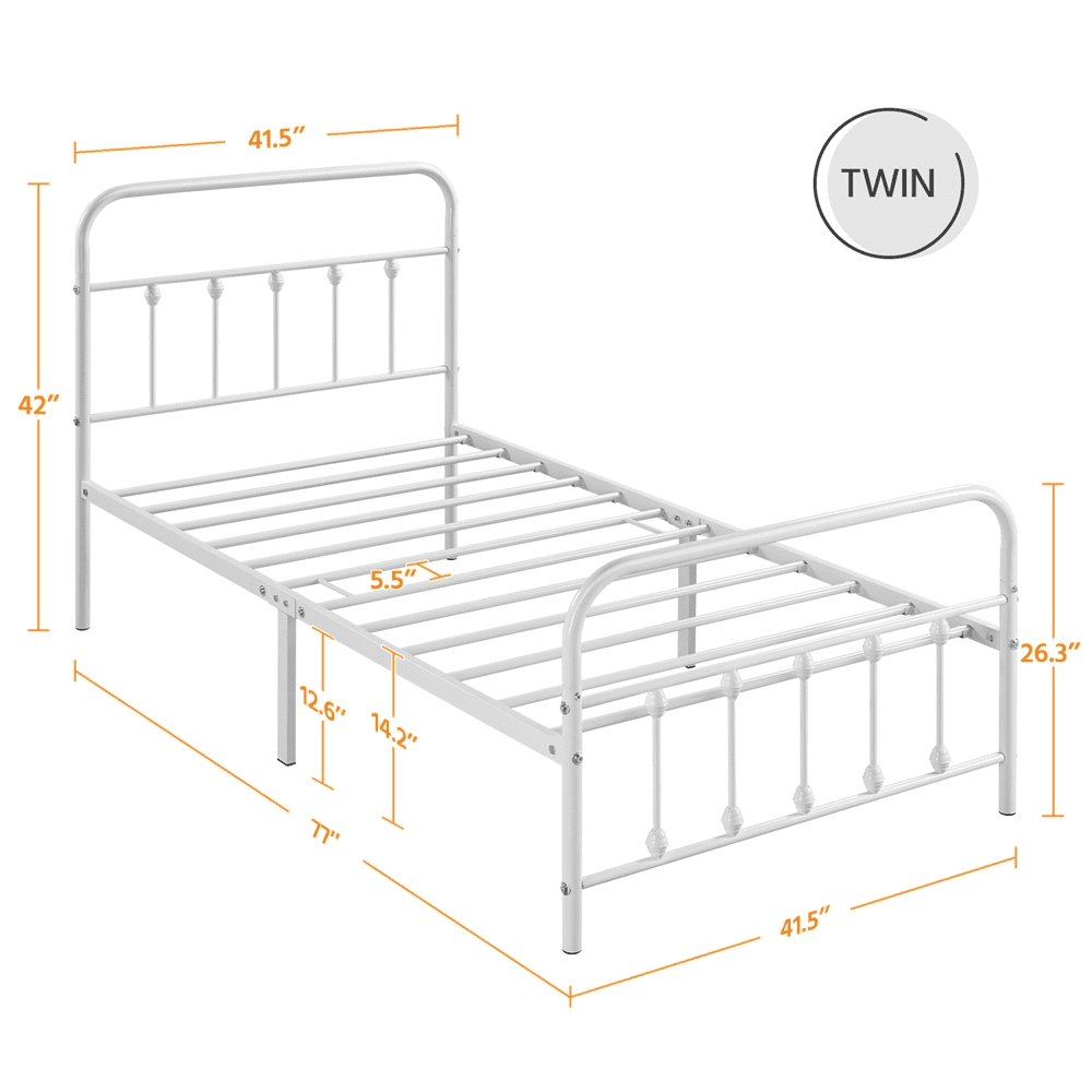 Alden Design Metal Platform Twin XL Bed with High Headboard, White