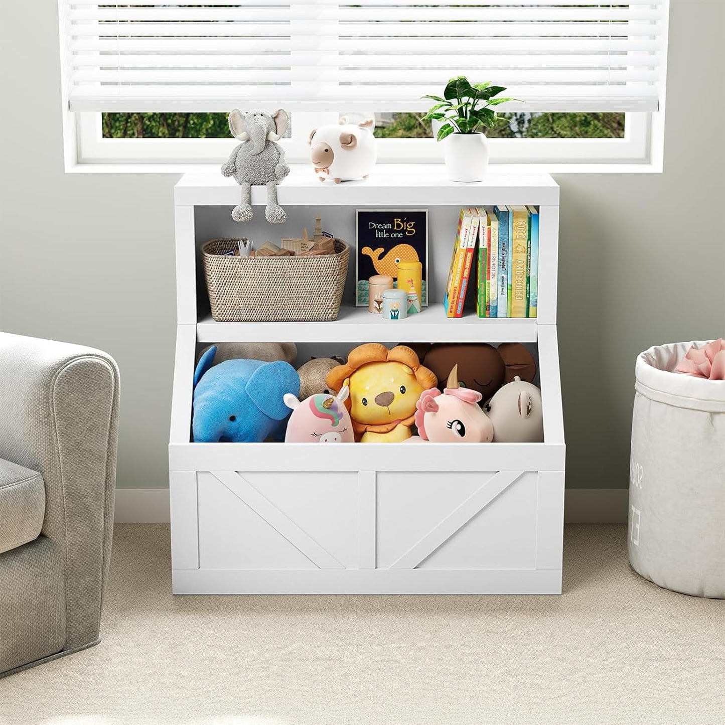 IDEALHOUSE Kids Bookshelf and Toy Storage, Wooden Toddler Bookcase Cabinet with Storage Organizer, Children's Large Cubbies for Playroom Bedroom Nursery Classroom School Kindergarten Daycare