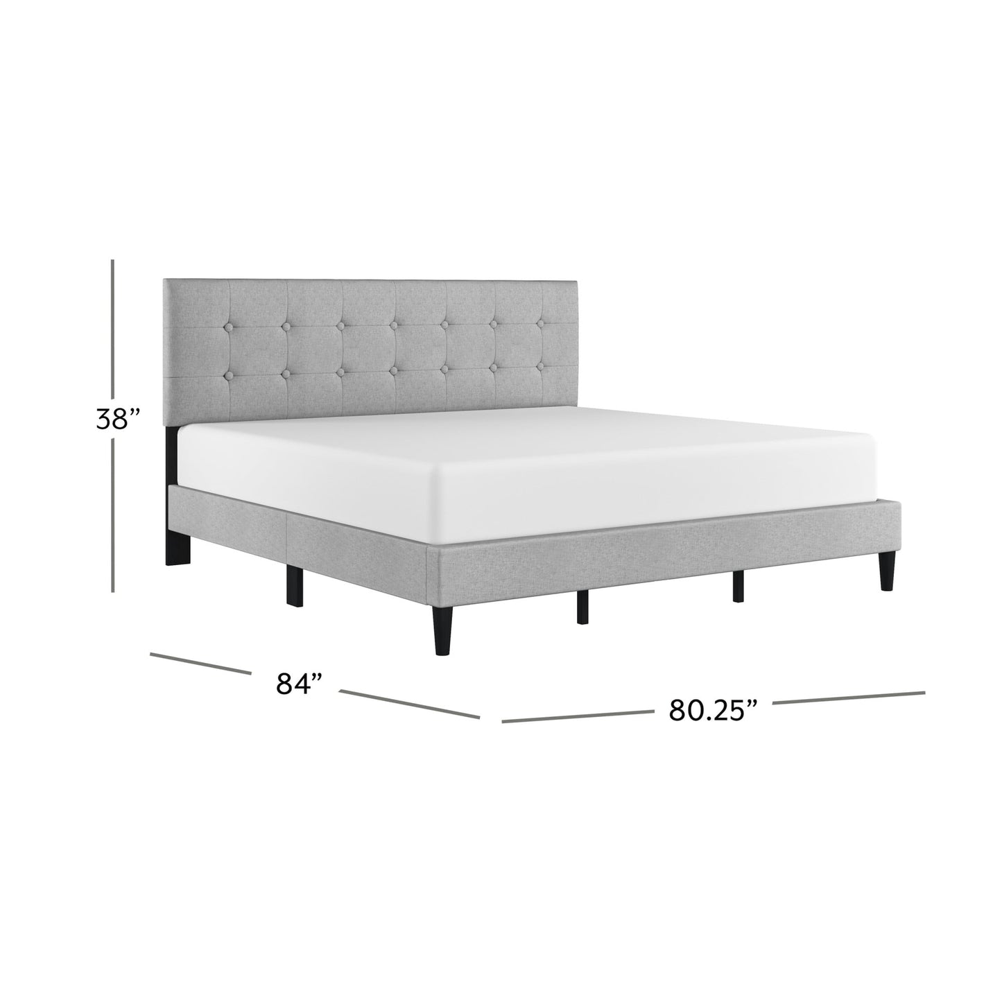 Hendrix Button Tufted Upholstered King Platform Bed, Light Gray, by Hillsdale Living Essentials