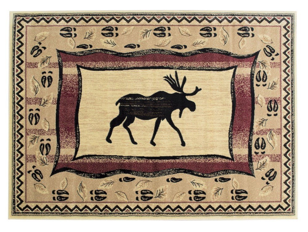 Handcraft Rugs Cabin Rug Lodge, Cabin Nature and Animals Area Rug Modern Geometric Design Cabin Area Rug Abstract, Beige/Ivory/RedMoose 8x10 feet