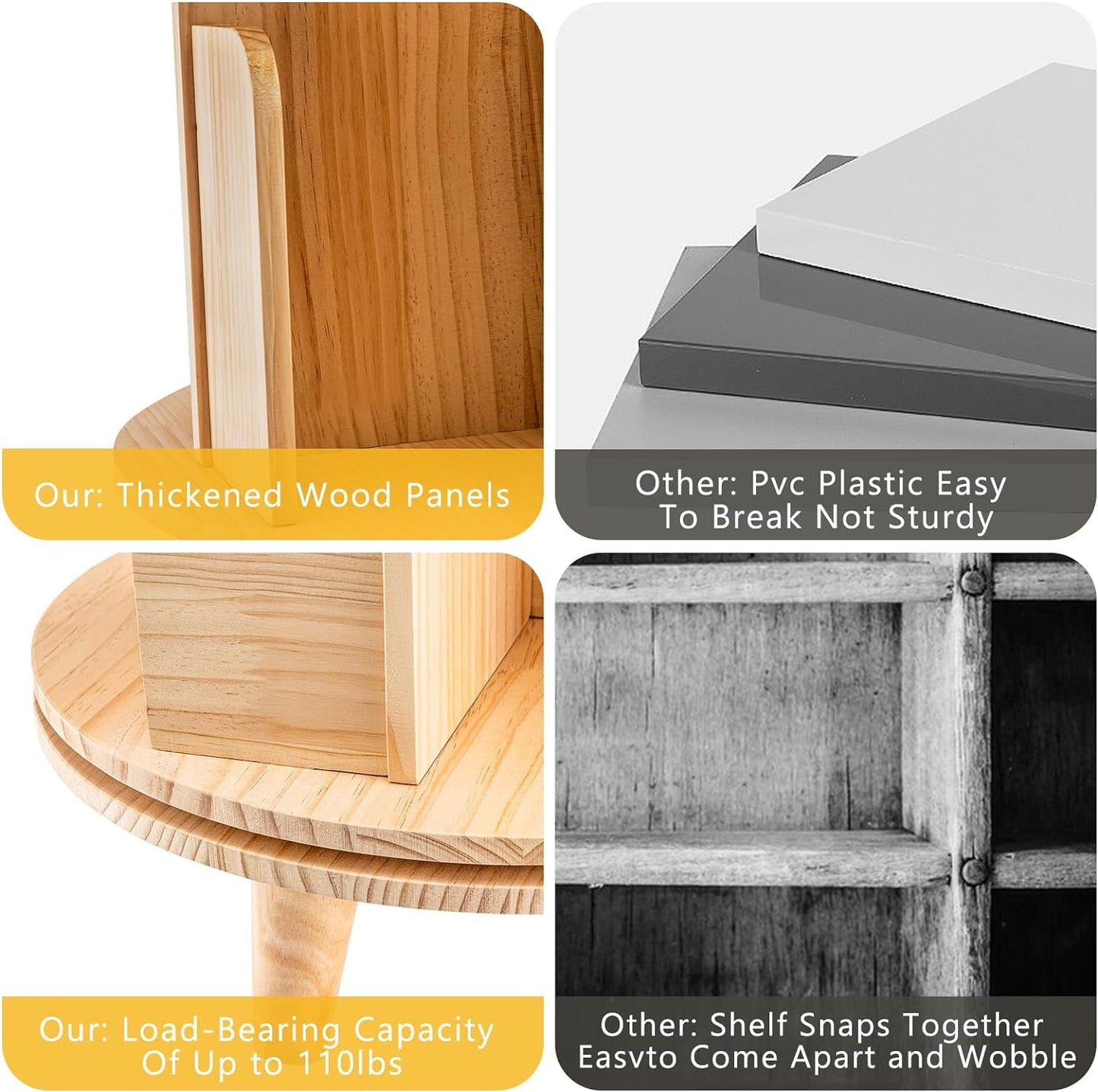 2 Tier Rotating Bookshelf, 360 Display Floor Standing Bookcase Storage Rack, Multi-Functional Freestanding Bookshelf Organizer for Kids&Adults, Wood