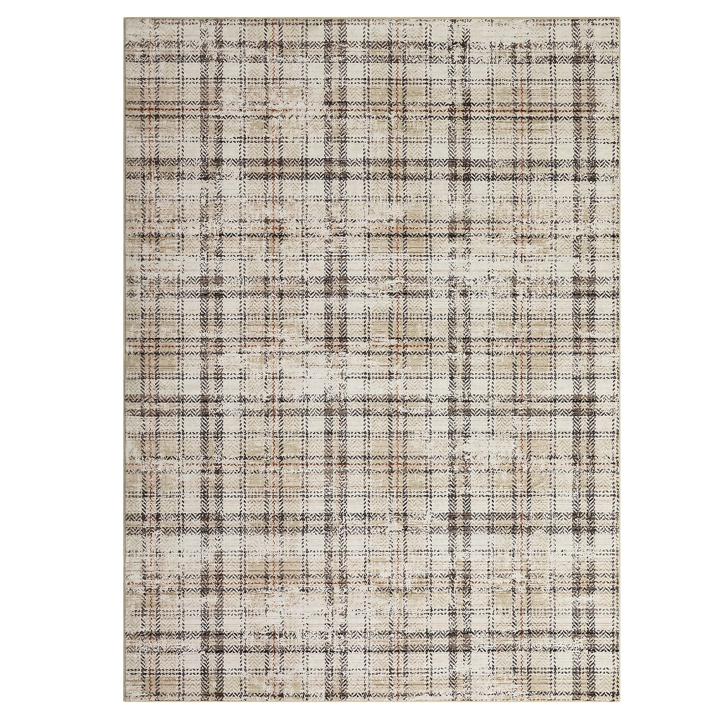 Haperlare Modern Area Rugs for Living Room Tartan Plaid Area Rug Luxurious Soft Bedroom Decor Rug Farmhouse Non Slip Throw Rugs, 5' x 7' Beige