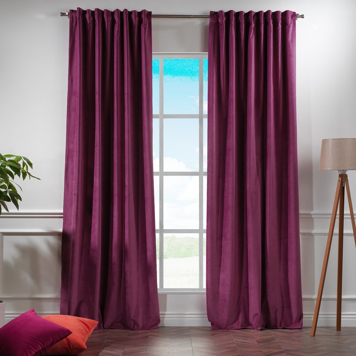 3S Brother's Solid Luxury Matte Velvet Soft Curtains Set of 2 Panels Hanging Back Tap & Rod Pocket Home D¨¦cor Bedroom Kitchen Office Windows Room Darkering ( Admiral-Berry-52in x120in )