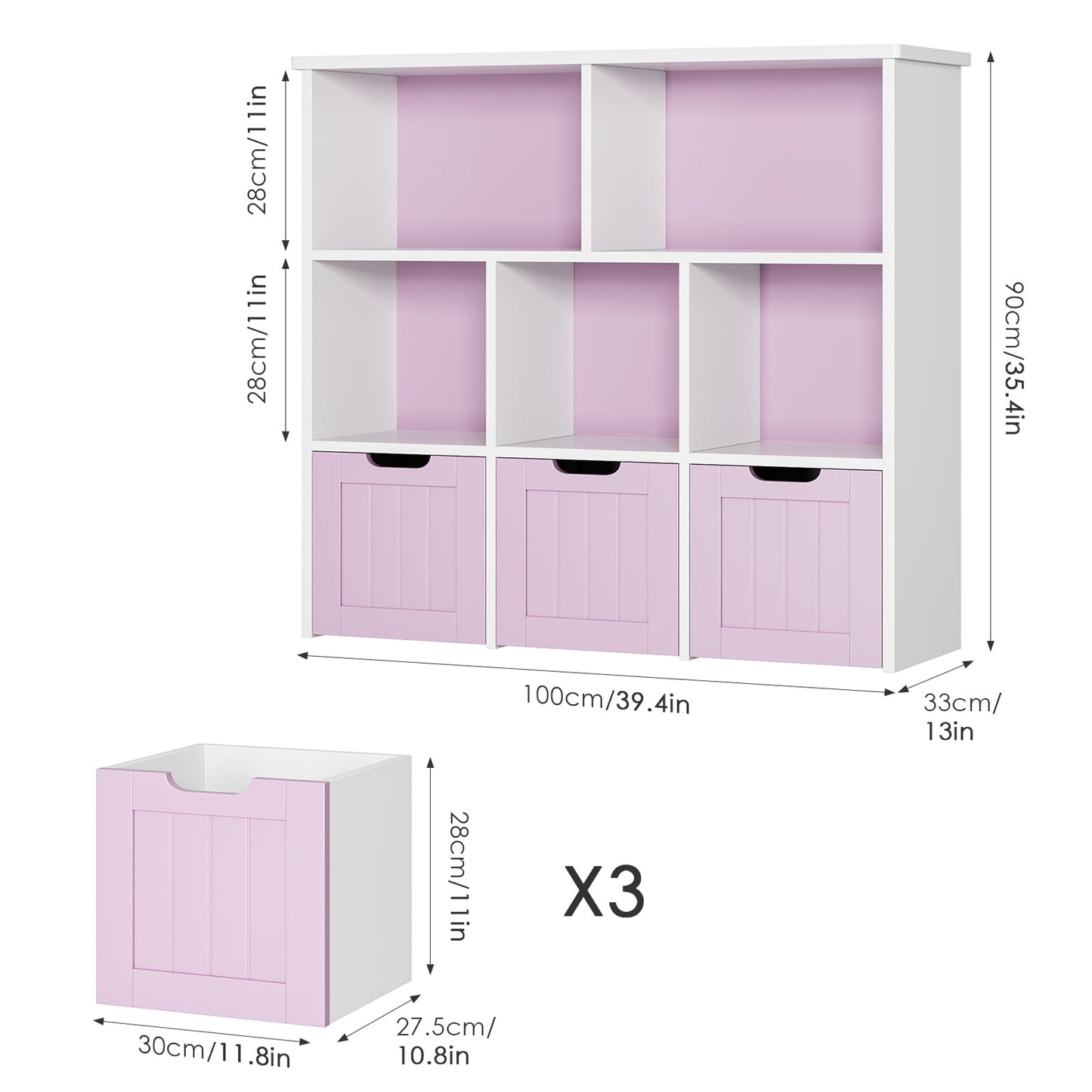Homfa 5 Cube Toy Storage Organizer, Kids Geometric Bookcase with 3 Drawers, Pinkish Purple Finish