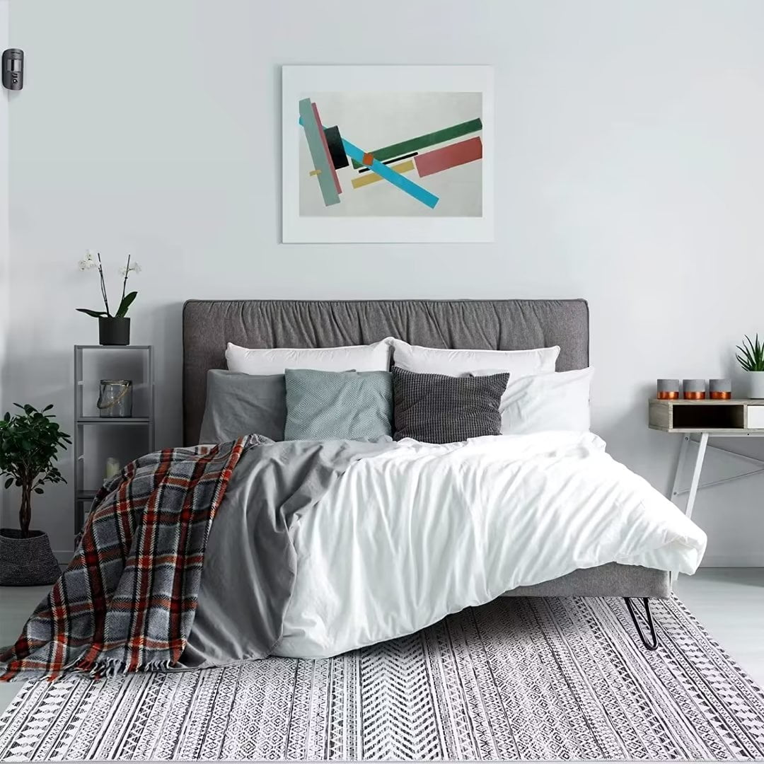 Haperlare Boho Area Rug Tribal Large Area Rug Low-Pile Rug Non-Shedding Rugs for Living Room Bedroom Dining Home Office Area Rug, 8'x10', Light Gray