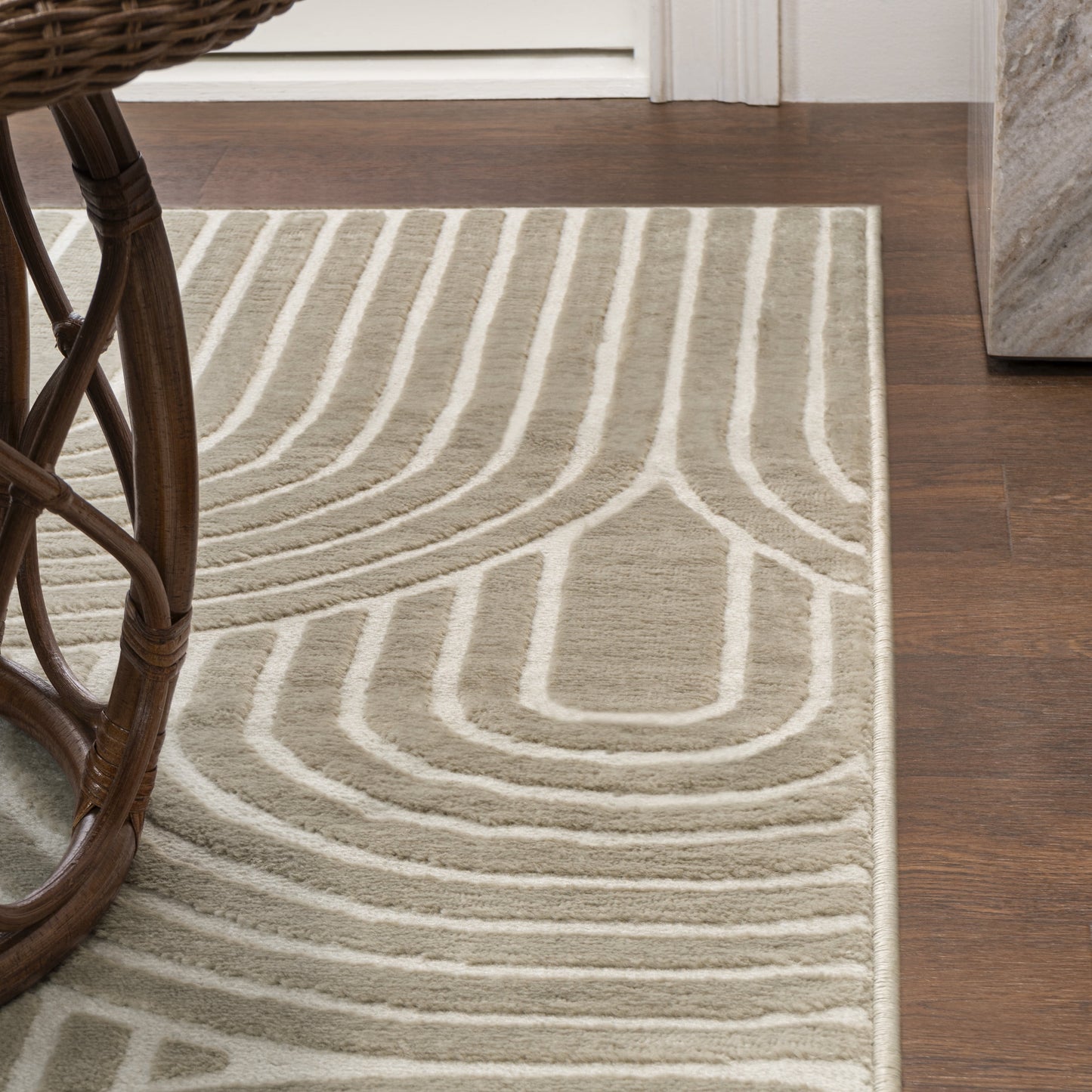 Ariana MidCentury Art Deco Striped Arches Two-Tone High-Low Beige/Cream 2 ft. x 8 ft. Runner Rug