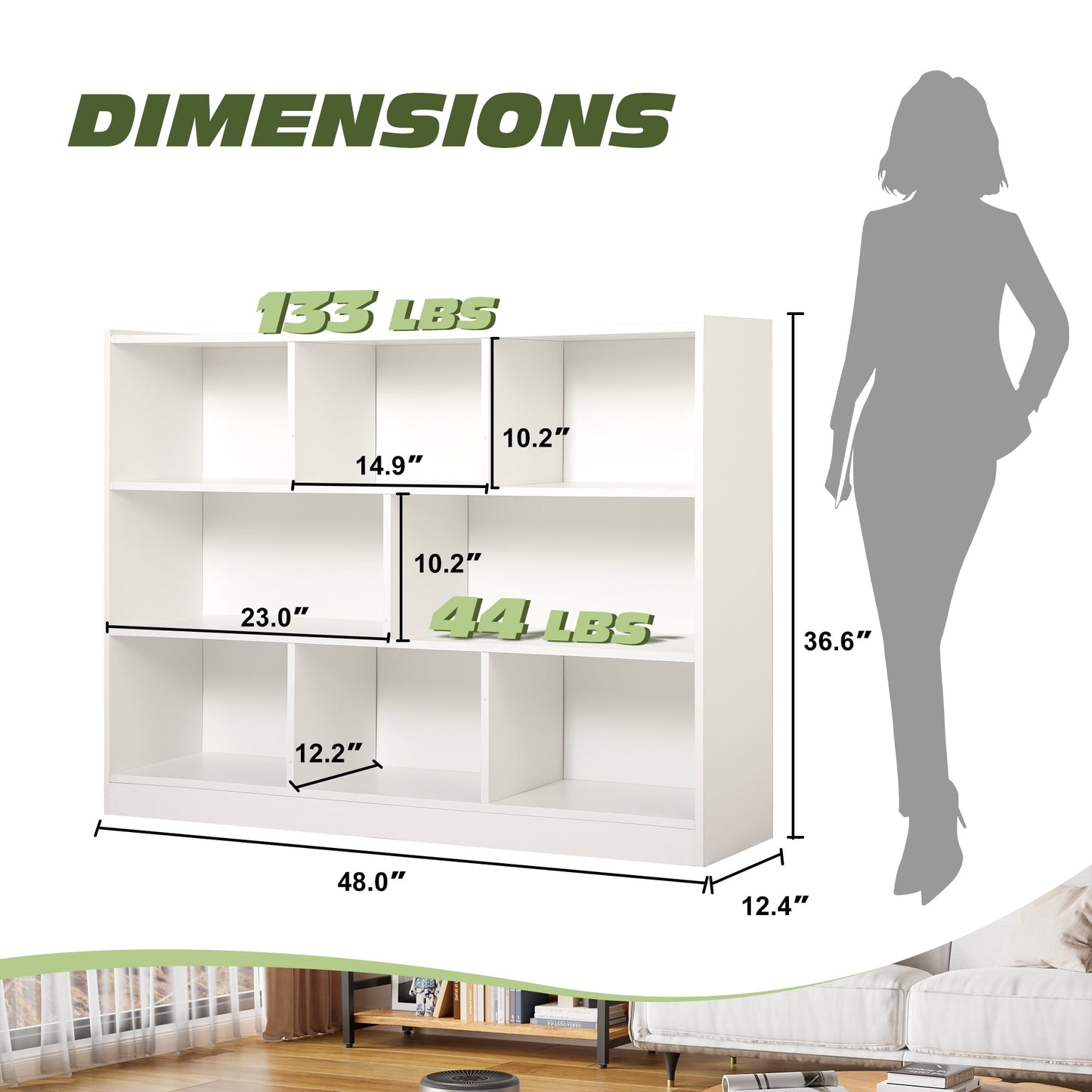 Haverchair Kids Bookshelf and Toy Storage Organizer, 3 Tier 8-Section Storage Daycare Shelf for Playroom, Children 3-Tier Open Wooden Display Book Shelf Organizer for Playroom, Classroom