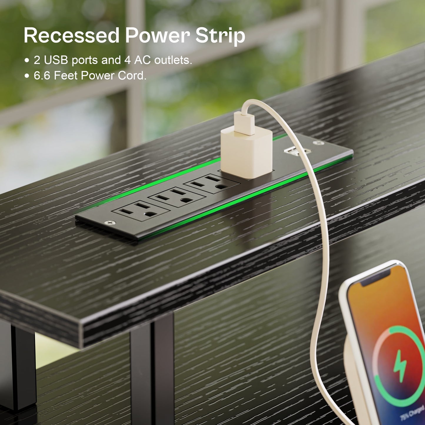 55.1in LED Gaming Desk with Drawers, Computer Desk with Outlets, Office Desk with 4 Drawers, Corner Desk, Writing Desk in Black