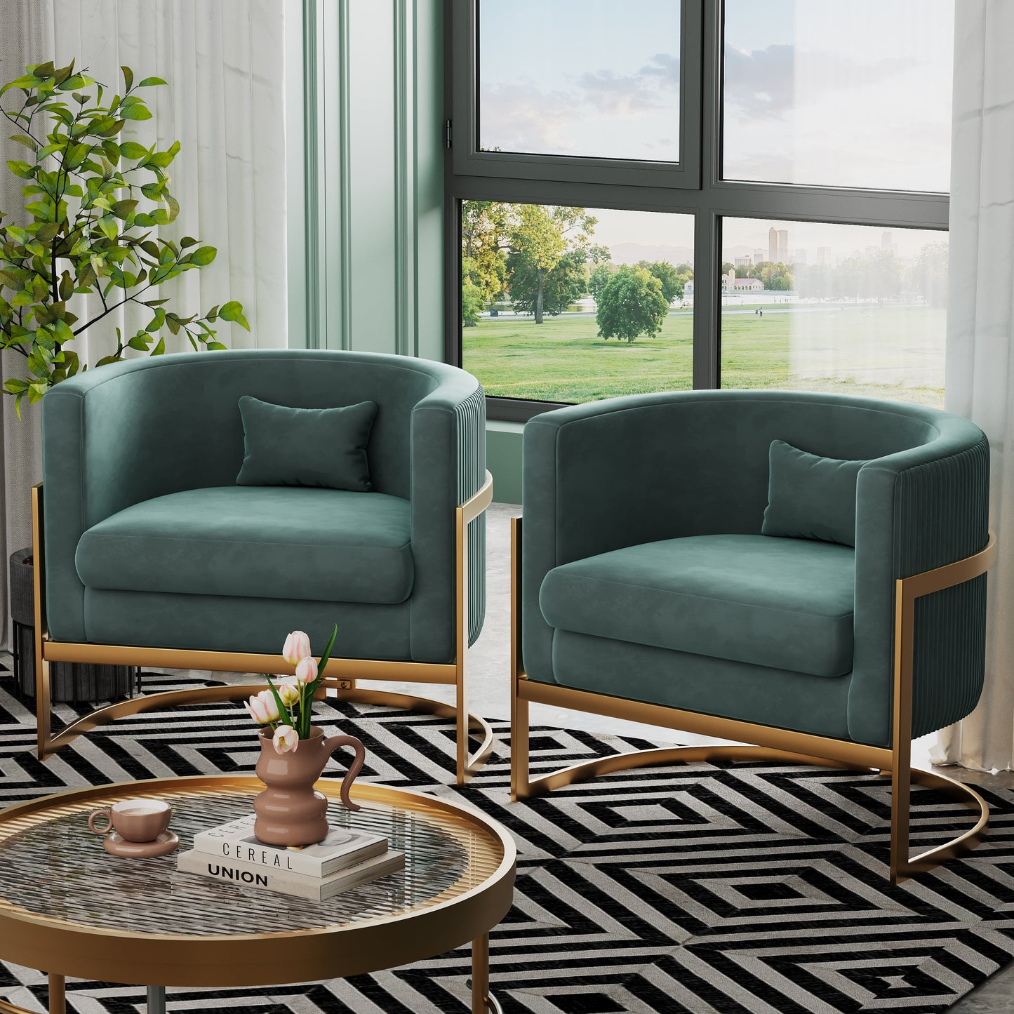 Apeaka Velvet Barrel Living Room Accent Chair, Modern Mid Century Arm Lounge Chairs Single Sofa Tub Bucket Club Chair for Bedroom